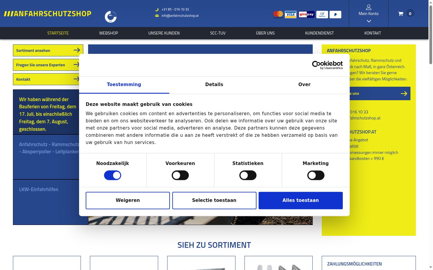 Captura de pantalla del banner de consentimiento mostrado antes de cualquier interacción