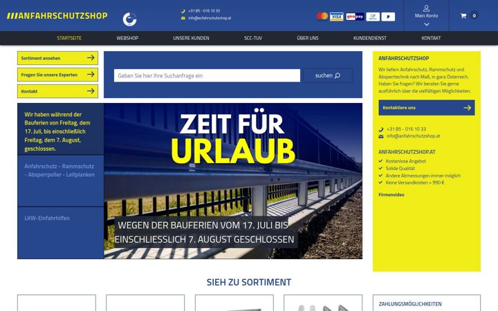 Captură de ecran a anfahrschutzshop.at