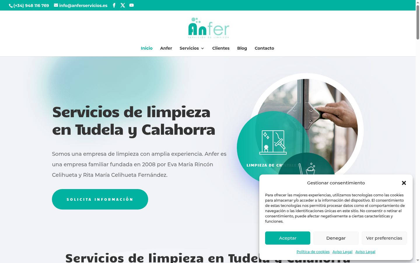 Captura de pantalla del banner de consentimiento mostrado antes de cualquier interacción