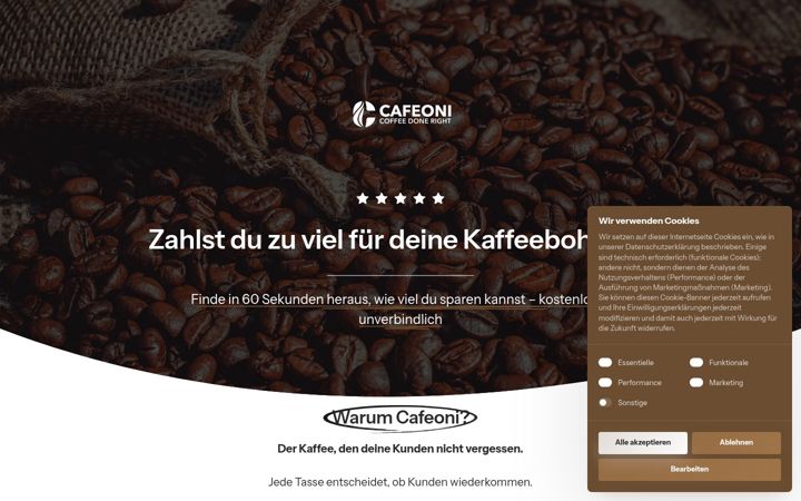 Screenshot of anfrage-cafeoni.de