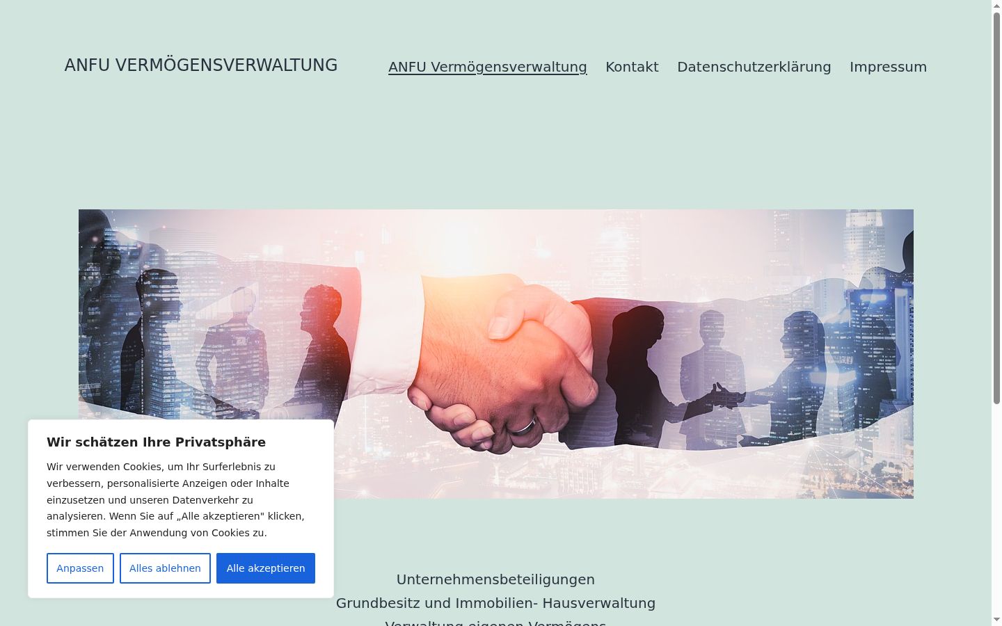 Screenshot des Einwilligungsbanners vor jeglicher Interaktion