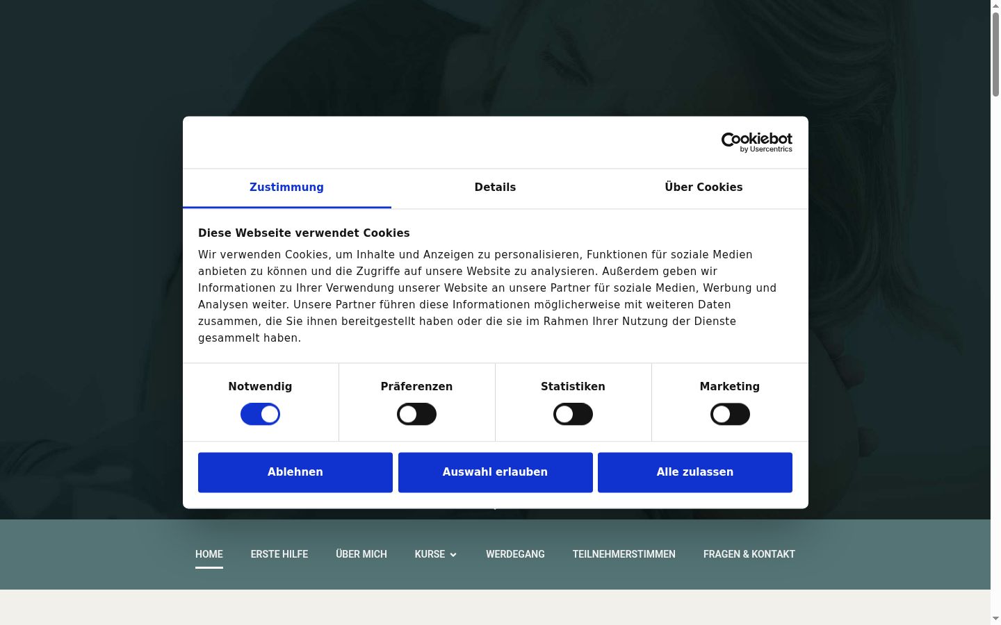 Screenshot of the consent banner shown before any interaction