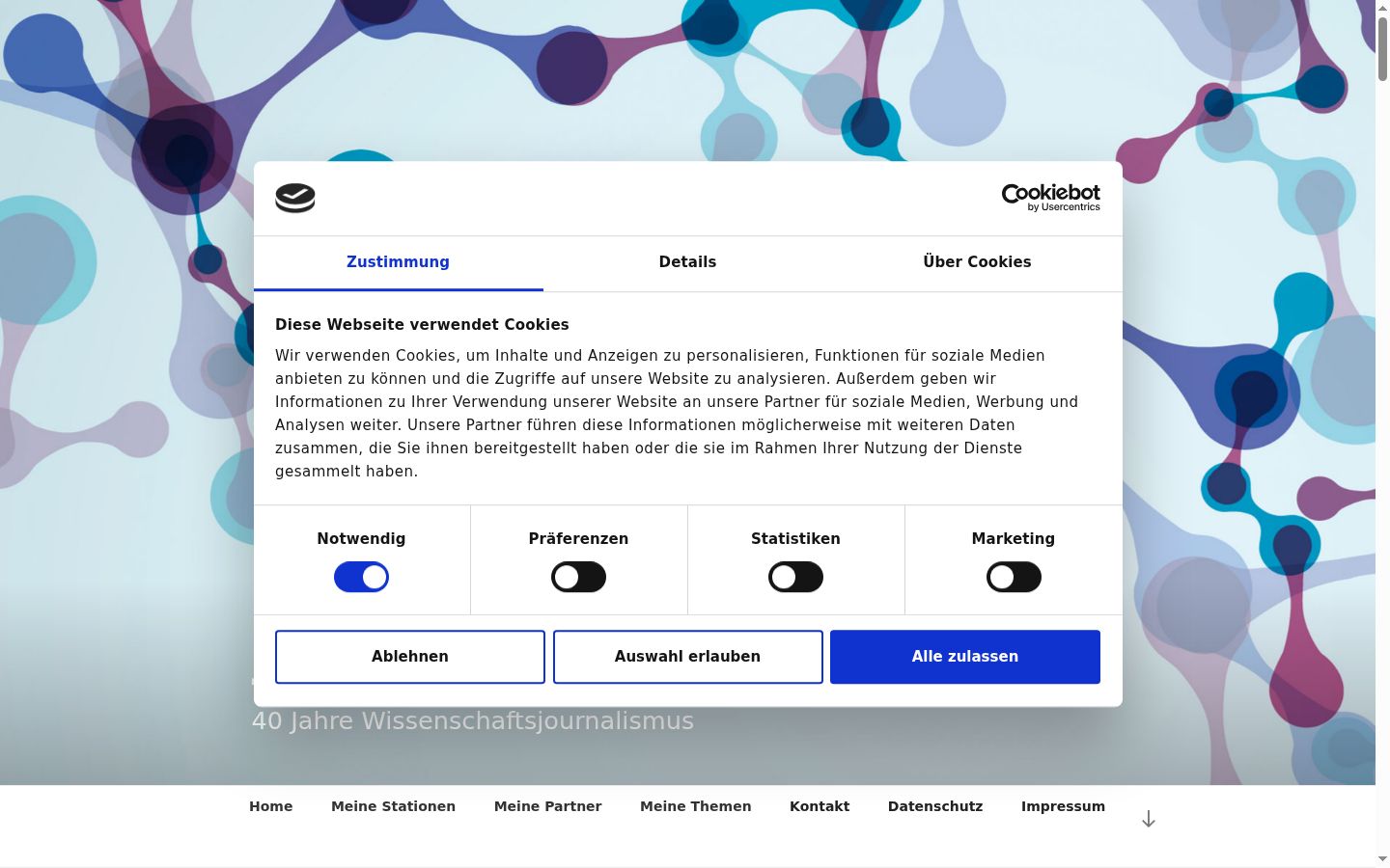 Screenshot del banner di consenso mostrato prima di qualsiasi interazione