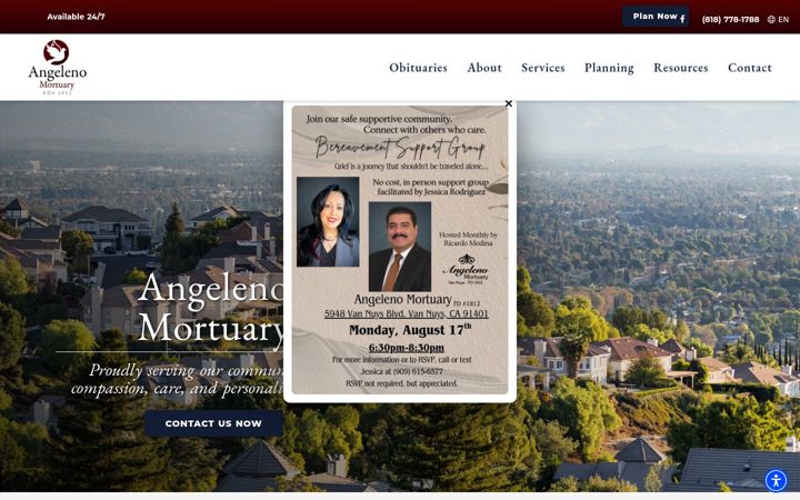 Screenshot of angelenomortuary.com