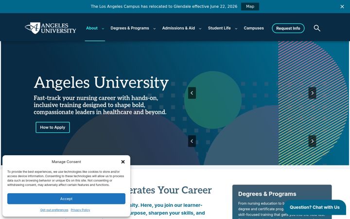 Skjermbilde av angelescollege.edu
