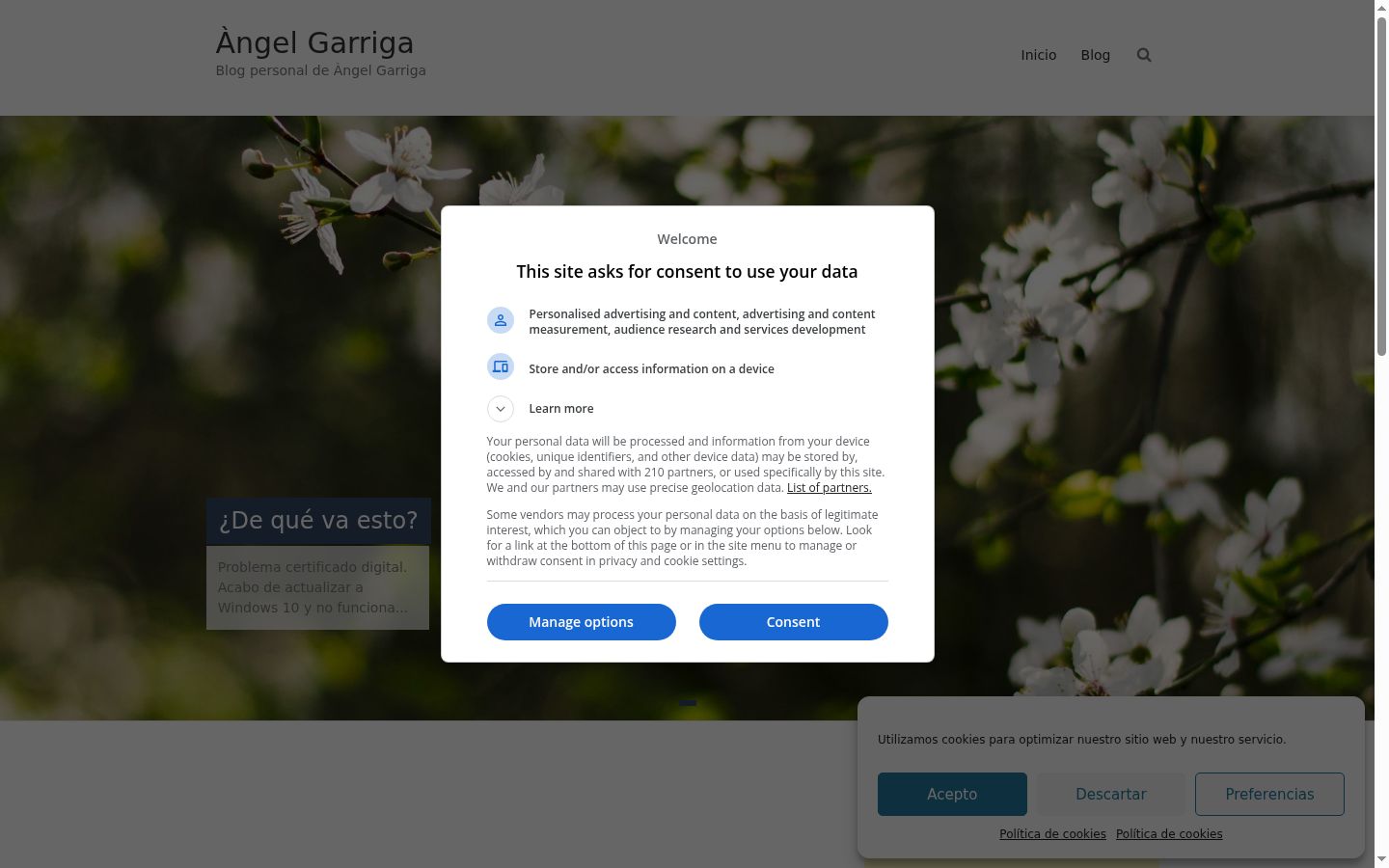Screenshot of the consent banner shown before any interaction