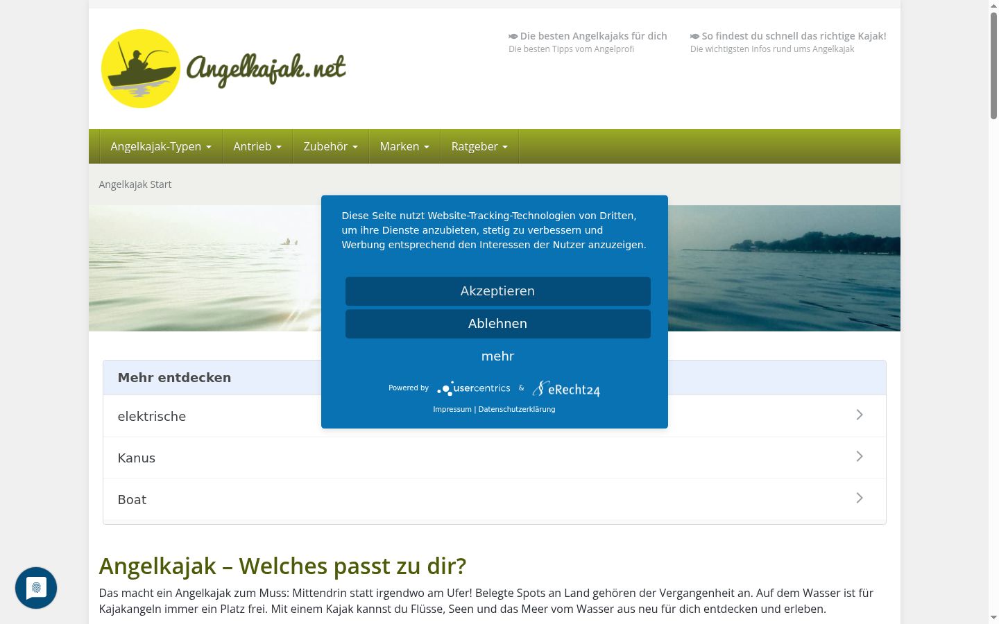 Screenshot des Einwilligungsbanners vor jeglicher Interaktion