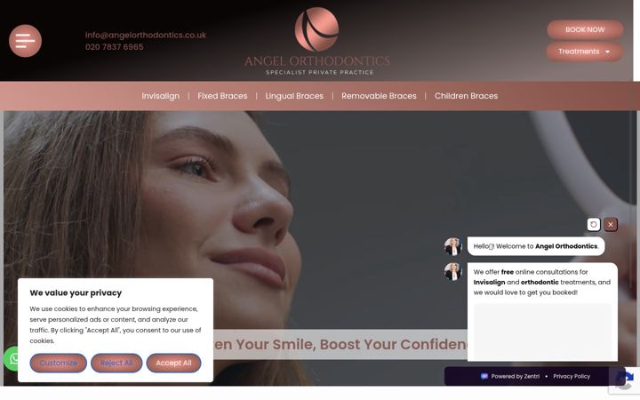 Captura de pantalla de angelorthodontics.co.uk