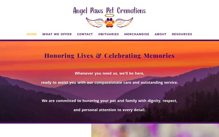 Screenshot of angelpaws-petcremations.com