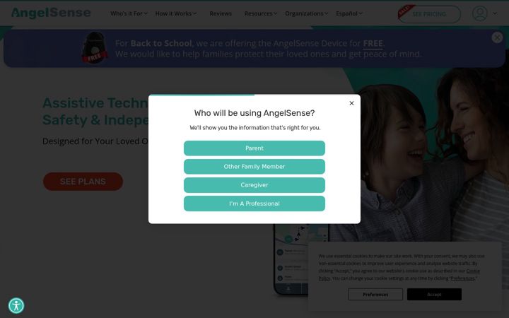 Snimka zaslona za angelsense.com