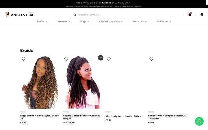 Screenshot stránky angelshair.co.uk