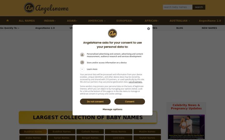 Screenshot of angelsname.com