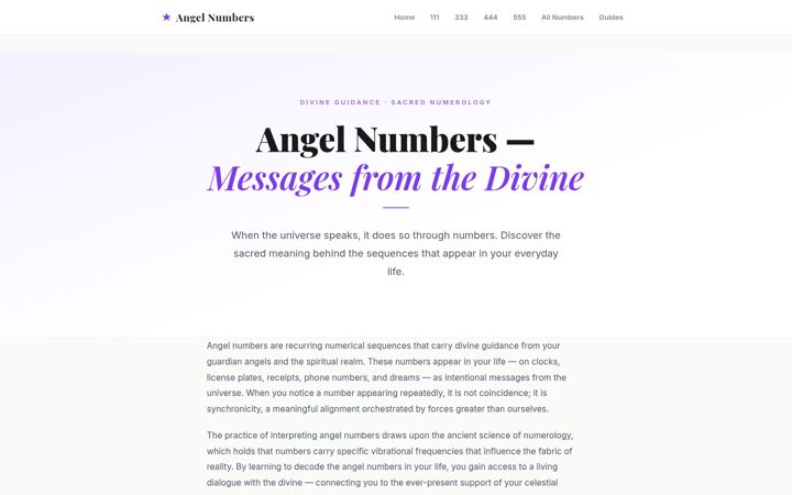 Screenshot of angelsnumbers.com
