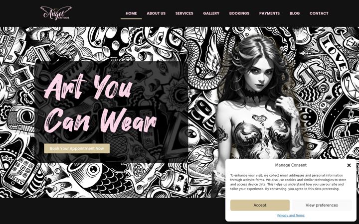 Screenshot stránky angeltattooz.co.uk