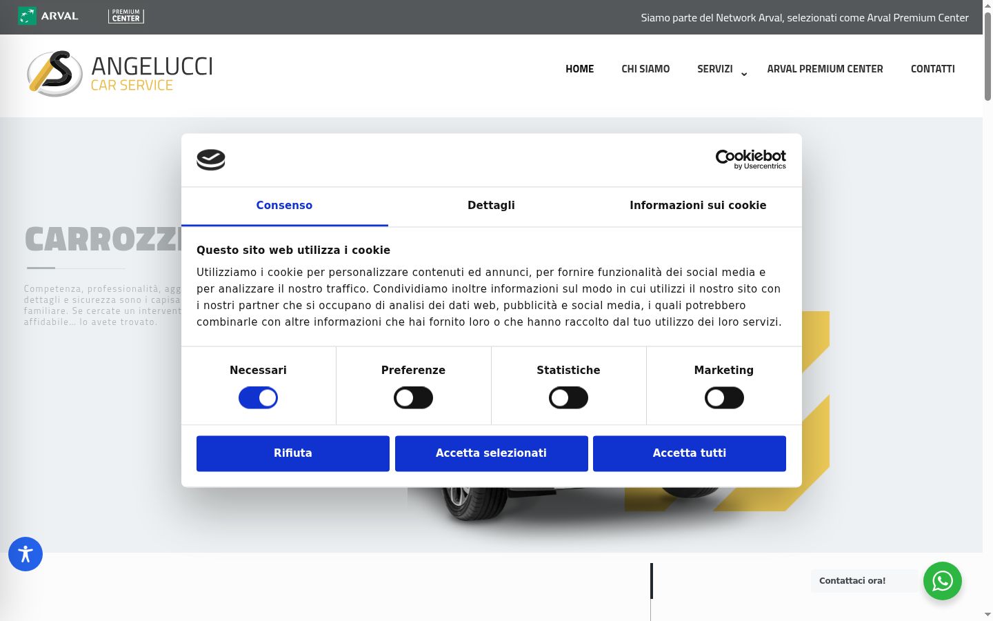 Screenshot del banner di consenso mostrato prima di qualsiasi interazione