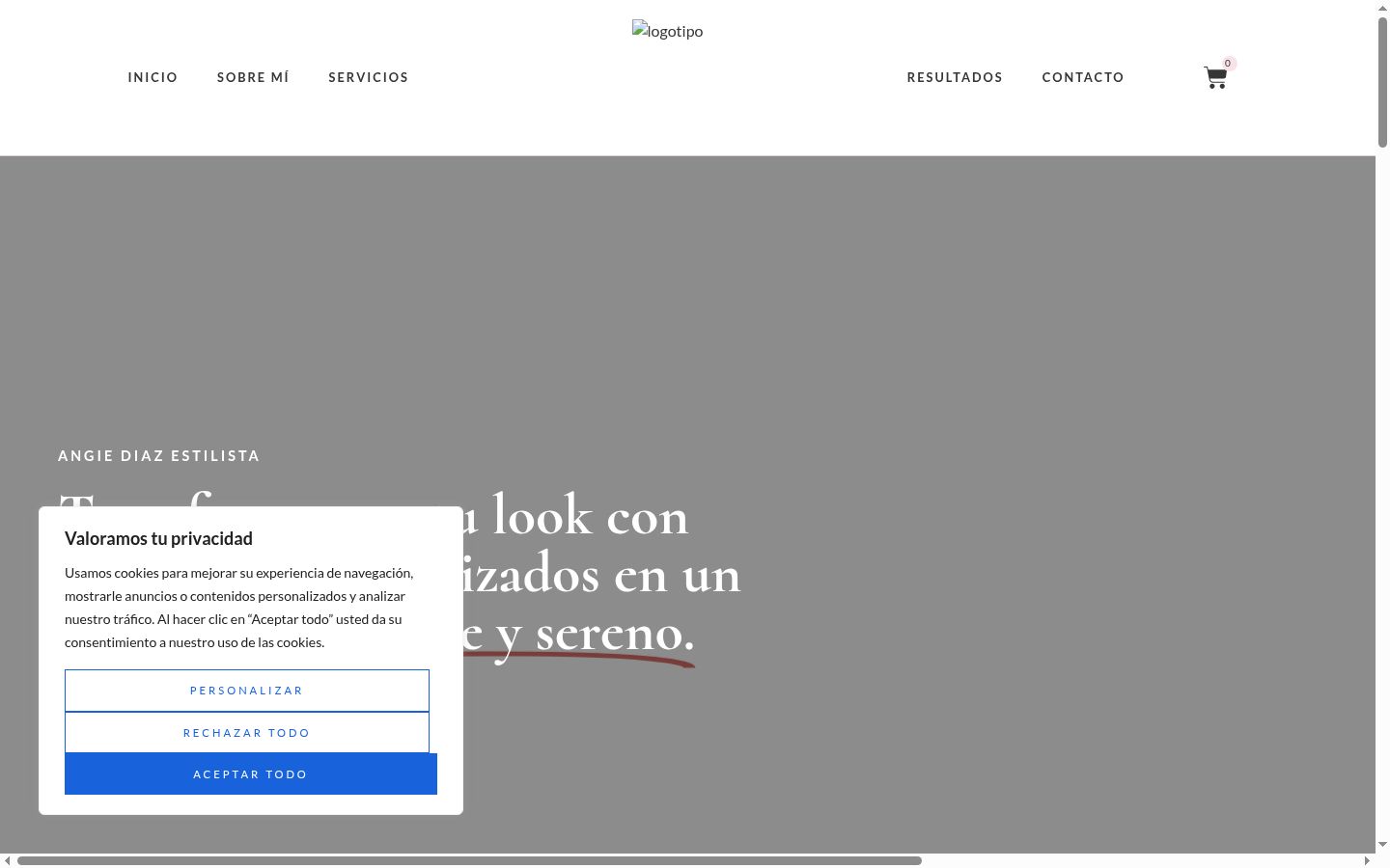 Captura de pantalla del banner de consentimiento mostrado antes de cualquier interacción