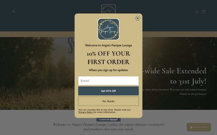 Screenshot of angiespamperlounge.co.uk