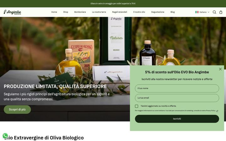 Screenshot stránky angimbeoliveoil.it