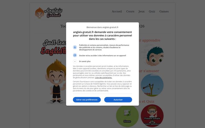 Screenshot of anglais-gratuit.fr
