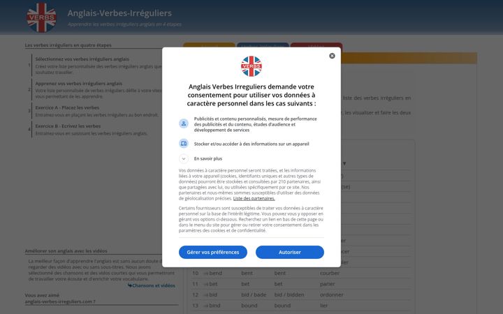 Screenshot of anglais-verbes-irreguliers.com