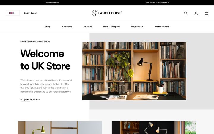 Captură de ecran a anglepoise.com