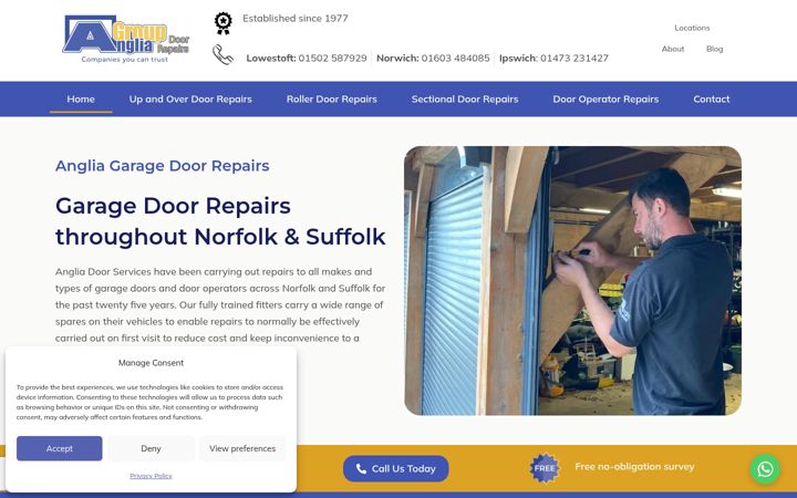 Screenshot του angliagaragedoorrepairs.com