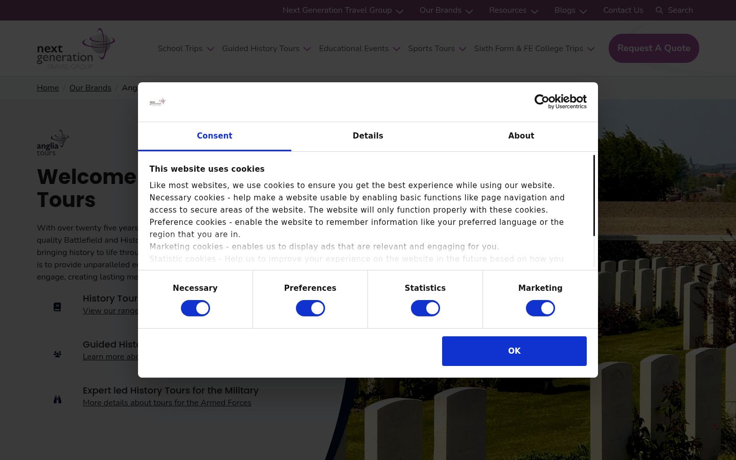 Screenshot of the consent banner shown before any interaction