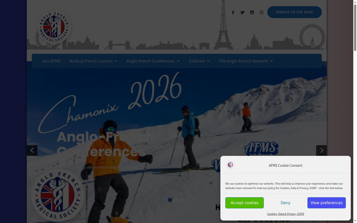 Captura de pantalla del banner de consentimiento mostrado antes de cualquier interacción