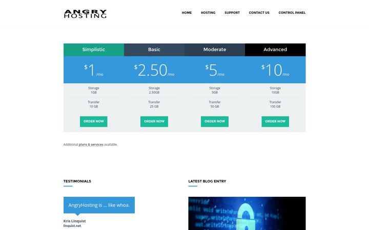 Screenshot of angryhosting.com