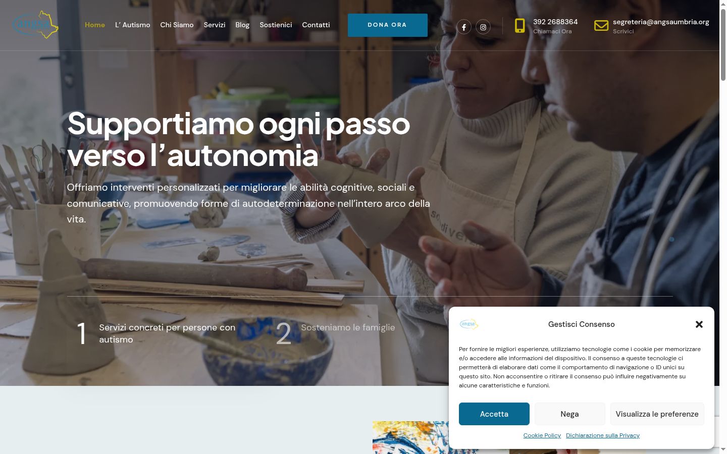 Screenshot del banner di consenso mostrato prima di qualsiasi interazione