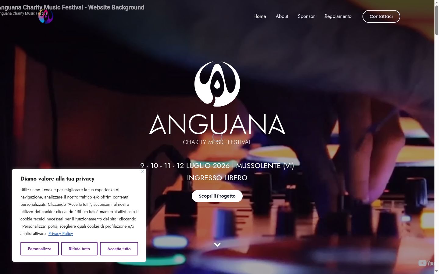 Screenshot del banner di consenso mostrato prima di qualsiasi interazione