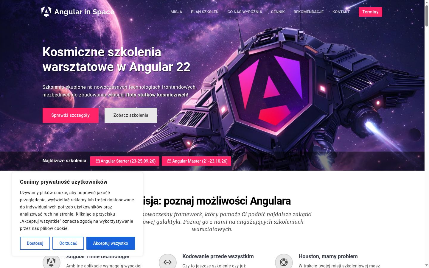 Zrzut ekranu banera zgody wyświetlanego przed jakąkolwiek interakcją