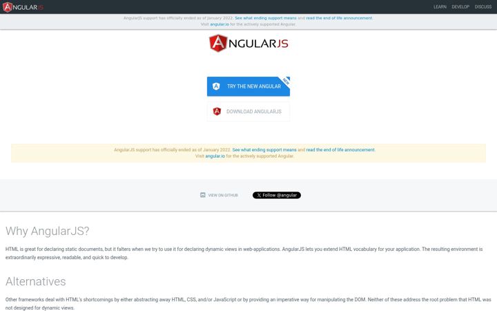 Captura de ecrã de angularjs.org