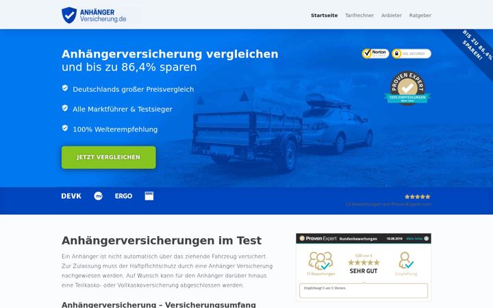 Skärmbild av anhaenger-versicherung.de
