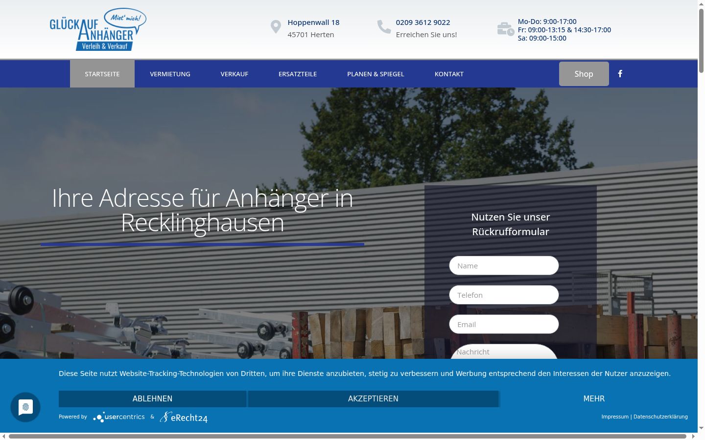 Screenshot des Einwilligungsbanners vor jeglicher Interaktion