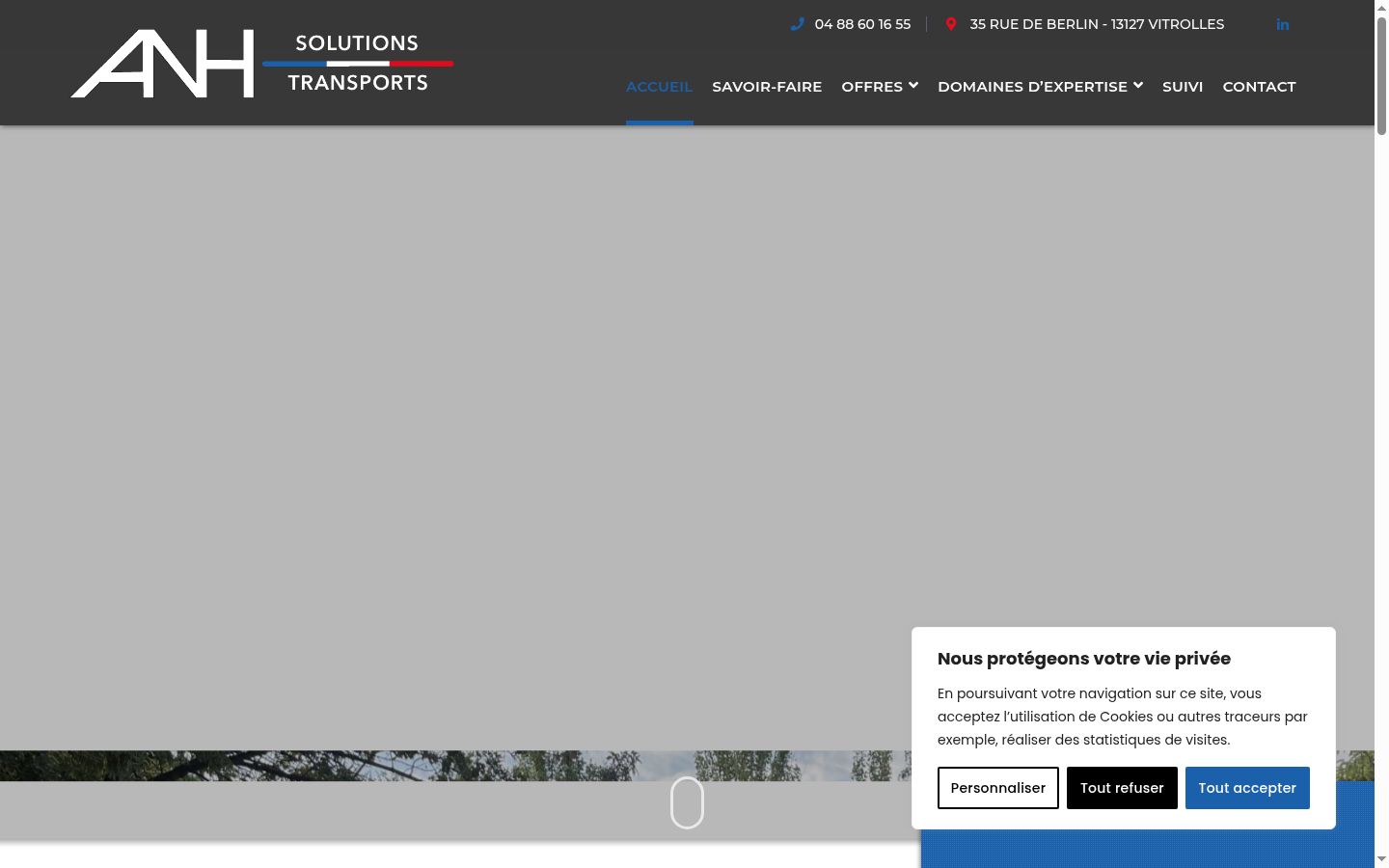Capture d'écran de la bannière de consentement affichée avant toute interaction