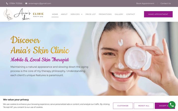 Screenshot of aniasskinclinic.co.uk