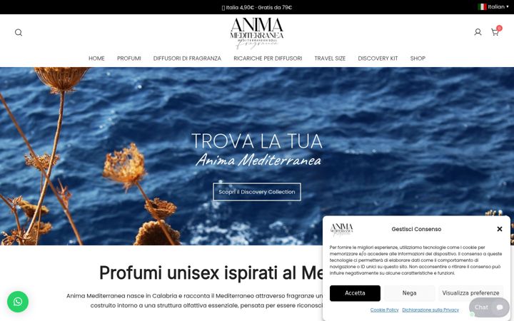 Screenshot stránky anima-mediterranea.it