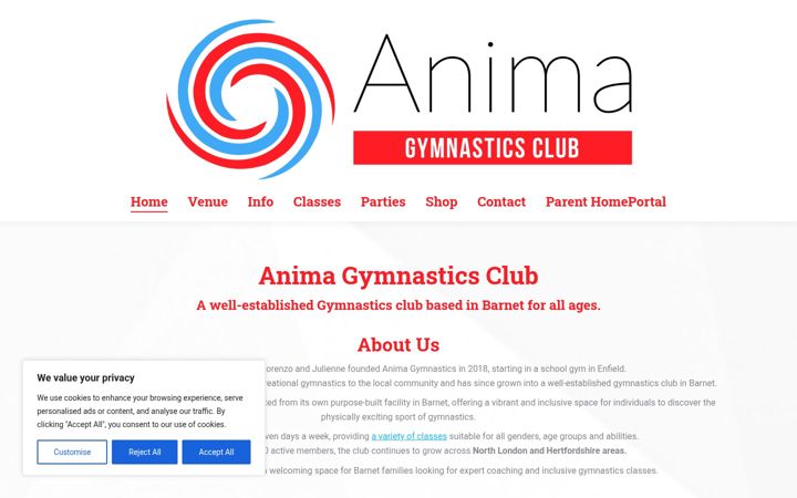 Screenshot of animagymnastics.co.uk