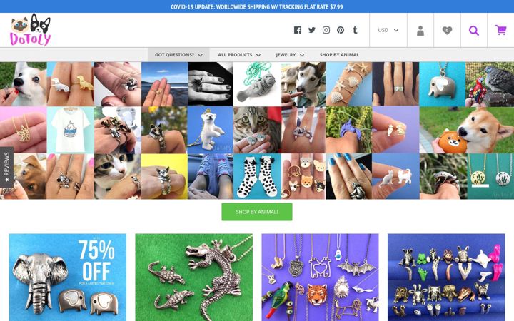 Screenshot of animal-jewelry.com