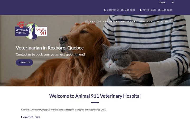 Screenshot stránky animal911.ca
