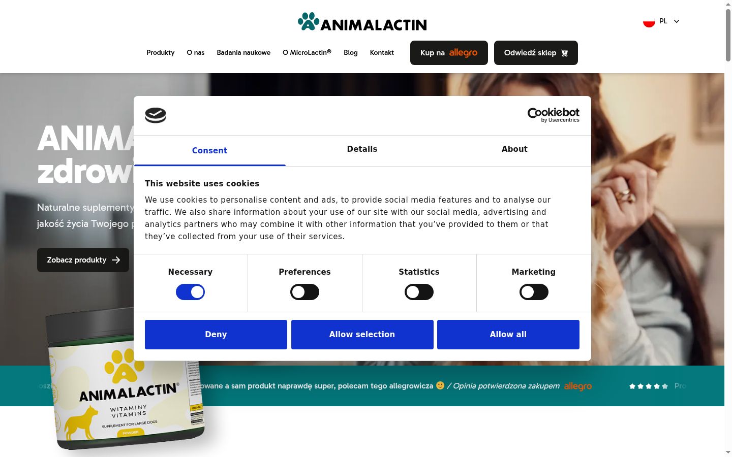 Screenshot del banner di consenso mostrato prima di qualsiasi interazione