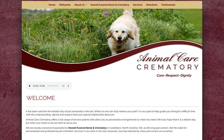 Screenshot of animalcarecrematory.com
