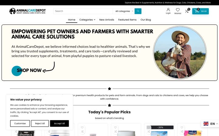 Skärmbild av animalcaredepot.com