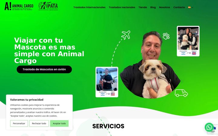 Skärmbild av animalcargo.com
