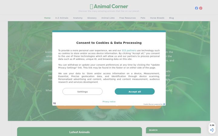 Screenshot of animalcorner.org