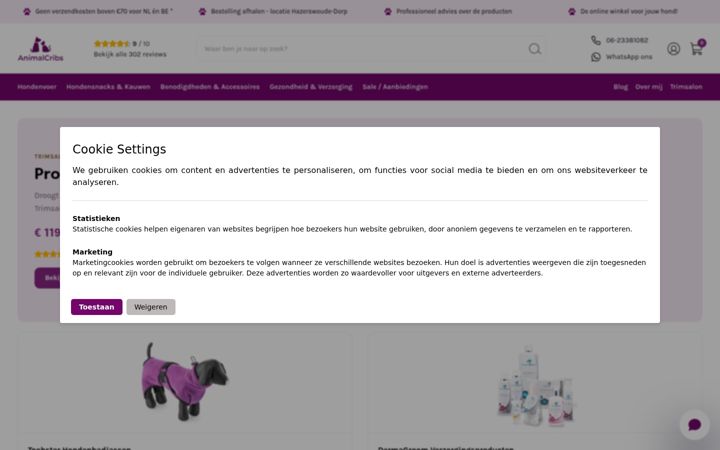 Screenshot of animalcribs.nl