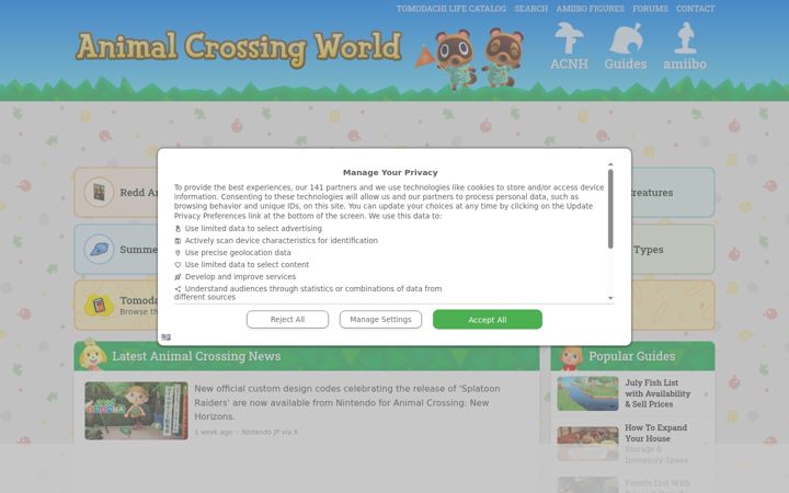 Captura de ecrã de animalcrossingworld.com