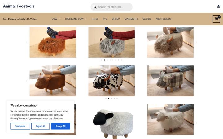 Ekrānuzņēmums no animalfootstools.co.uk