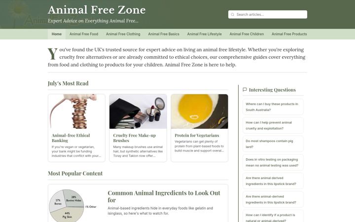 Screenshot of animalfreezone.co.uk